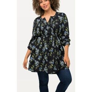 ULLA Popken Dress Tunic  Women's Size 16/18,floral, Long-sleeved,Viscose, Henley